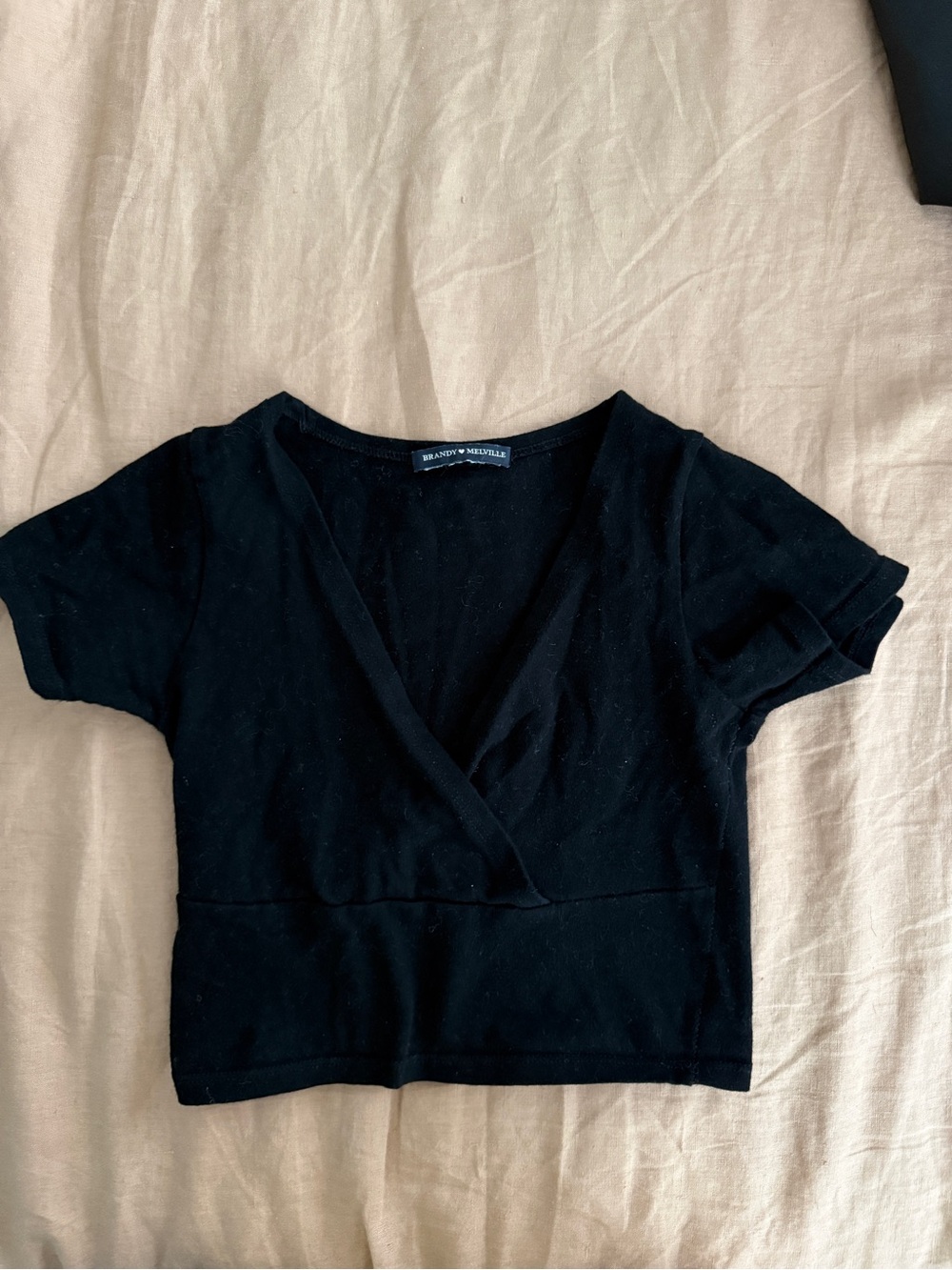 Brandy Melville Black Cropped Wrap V-Neck Top